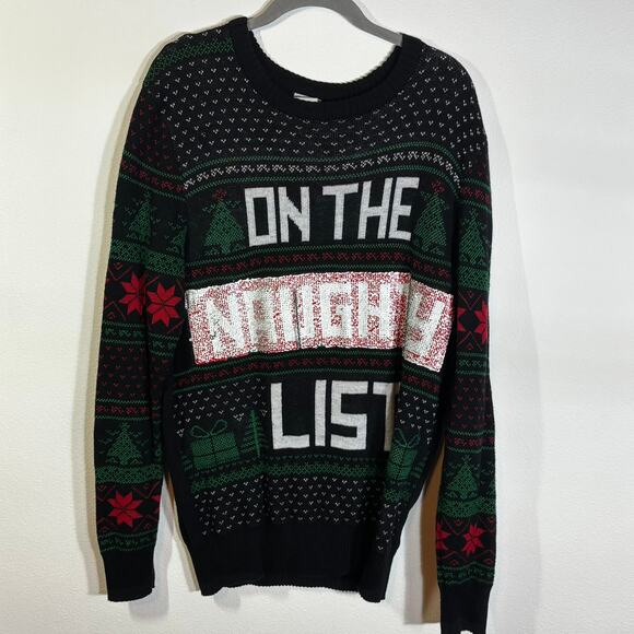 Well Worn On the Naughty Nice List Christmas Sweater Sequin Men's Size Medium M - Picture 1 of 6